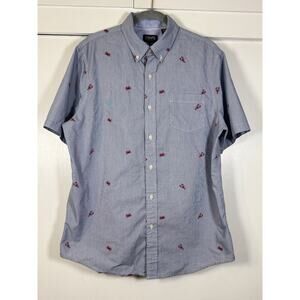 CHAPS Men's Easy Care Poplin Short Sleeve Button Down Shirt - Lobster & Crab - L